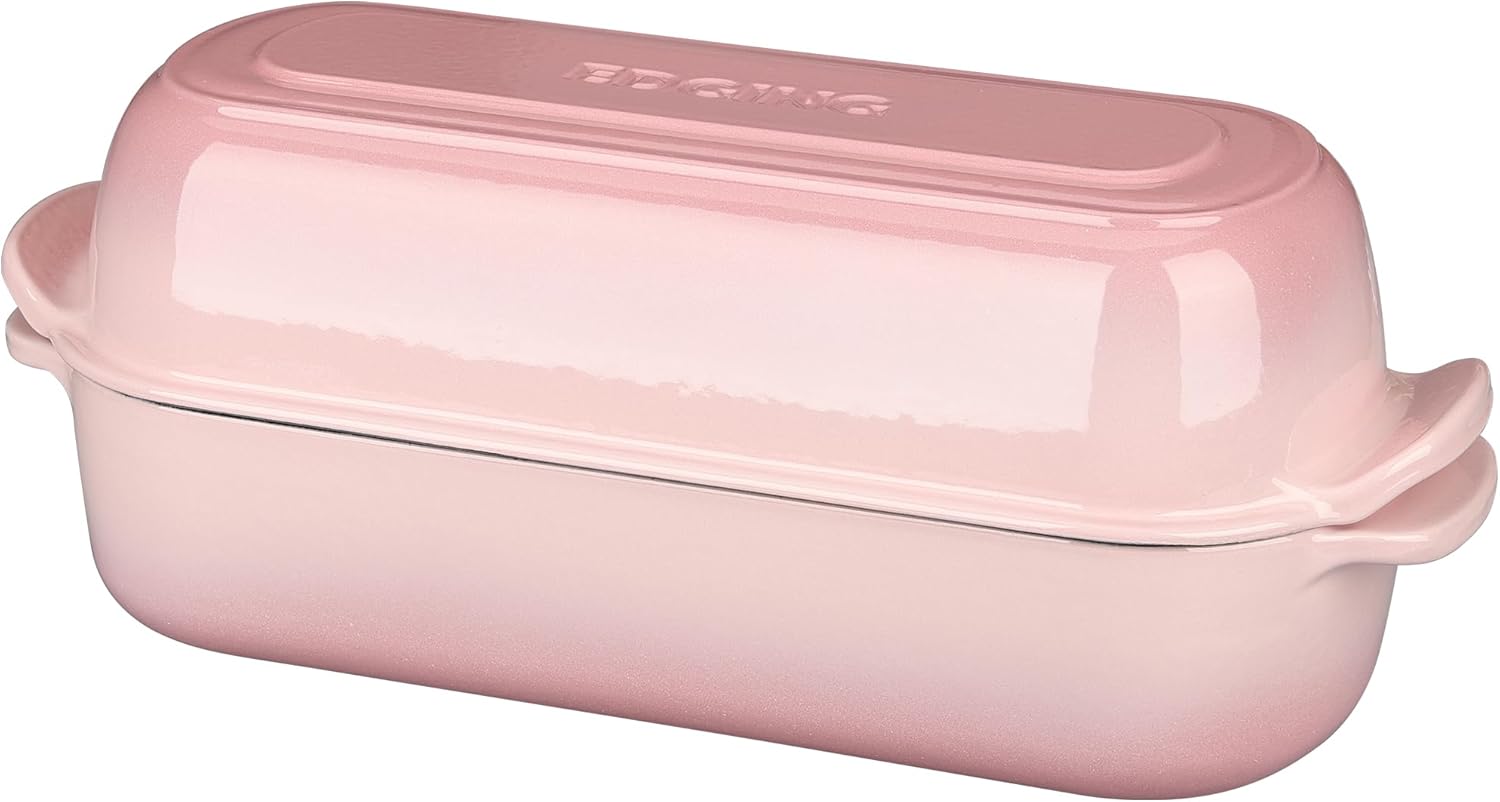 Enameled Cast Iron Loaf Pan with Lid, Dutch Oven for Homemade Bread Baking, 12.5x5.5 inch, 5Qt, Pink - Culinary Roots