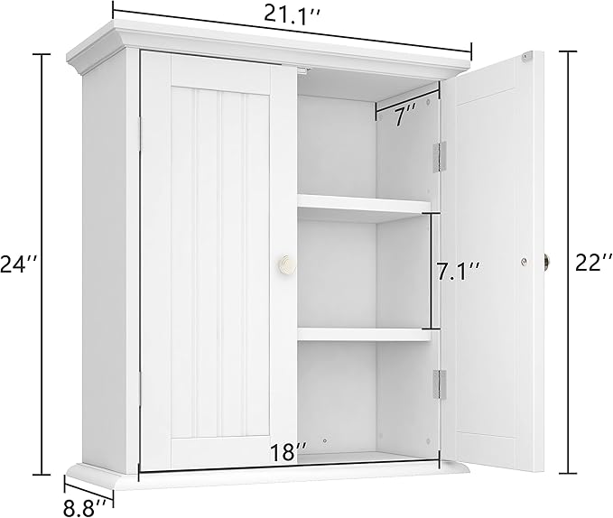ChooChoo Bathroom Wall Cabinet, Over The Toilet Space Saver Storage Cabinet, Medicine Cabinet with 2 Door and Adjustable Shelves, Cupboard