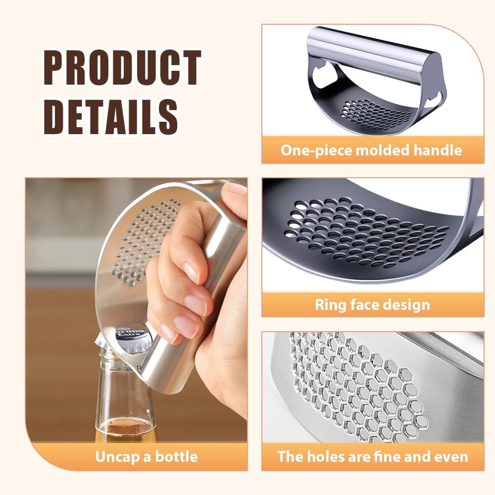 Stainless Steel Garlic Rocker,2025 New Stainless Steel Garlic Press,Garlic Press Rocker,Garlic Cutter (3) - Culinary Roots