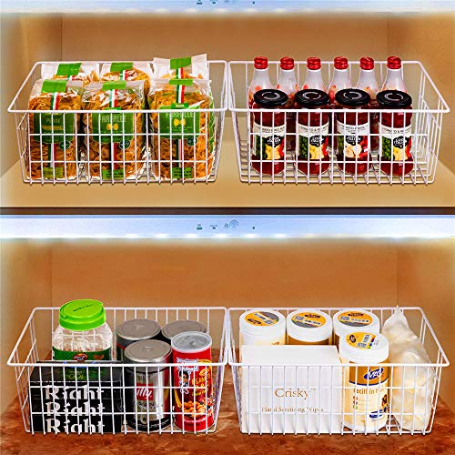 Large Freezer Baskets Metal Storage Organizer Bin Basket Wire Storage Basket for Kitchen Pantry Bathroom Set of 3 Large Metal Farmhouse Food Fruit Produce Organizer Bins (3 Count)