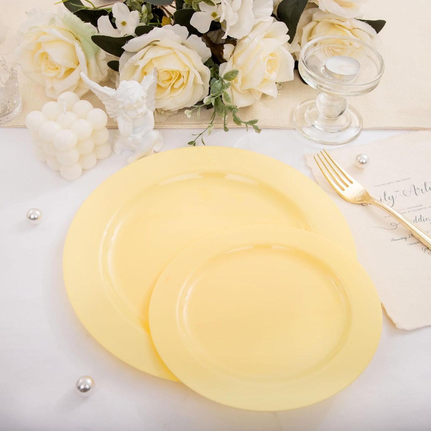 FLOWERCAT 60PCS Yellow Plates - Heavy Duty Yellow Plastic Plates Disposable 10.25inch & 7.5inch for Easter Party/Wedding/Spring - Serve for 30 guests - Culinary Roots