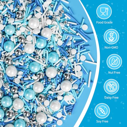 Edible Blue Silver White Sprinkles (4.5 Ounce)