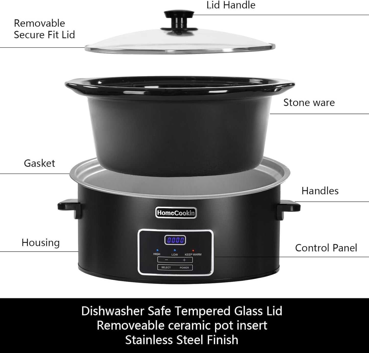 HOMECOOKIN 8 Quart Programmable Slow Cooker, Kitchen Appliances, Perfect Kitchen Small Appliance for Family Dinners, Black Stainless Steel - Culinary Roots
