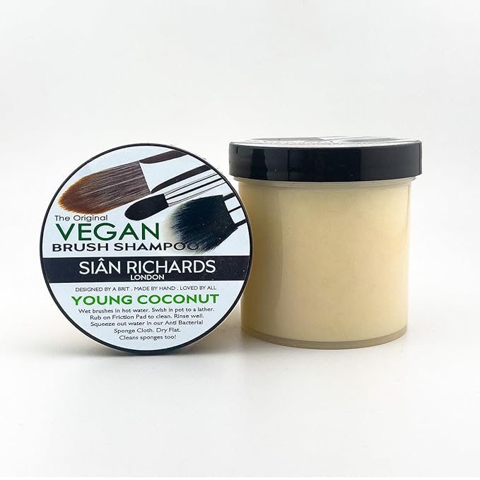 Siân Richards London Vegan Young Coconut Brush Shampoo | Solid Makeup Brush & Sponge Cleaner, Vegan Makeup Brush Cleanser, 6oz