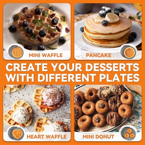 4 in 1 Mini Waffle Maker with Removable Plates