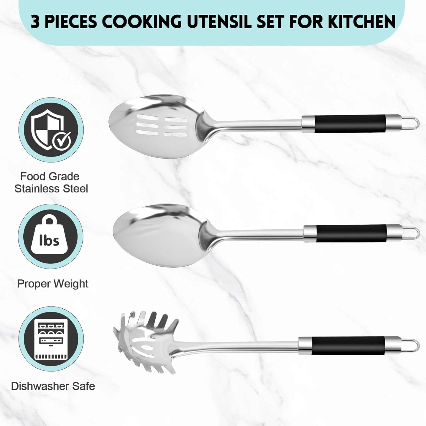 3-Piece,Stainless Steel Serving spoons set with Slotted Spoon, Serving Spoon and Spaghetti Spoon, kitchen cooking serving utensils set cooking spoon. - Culinary Roots