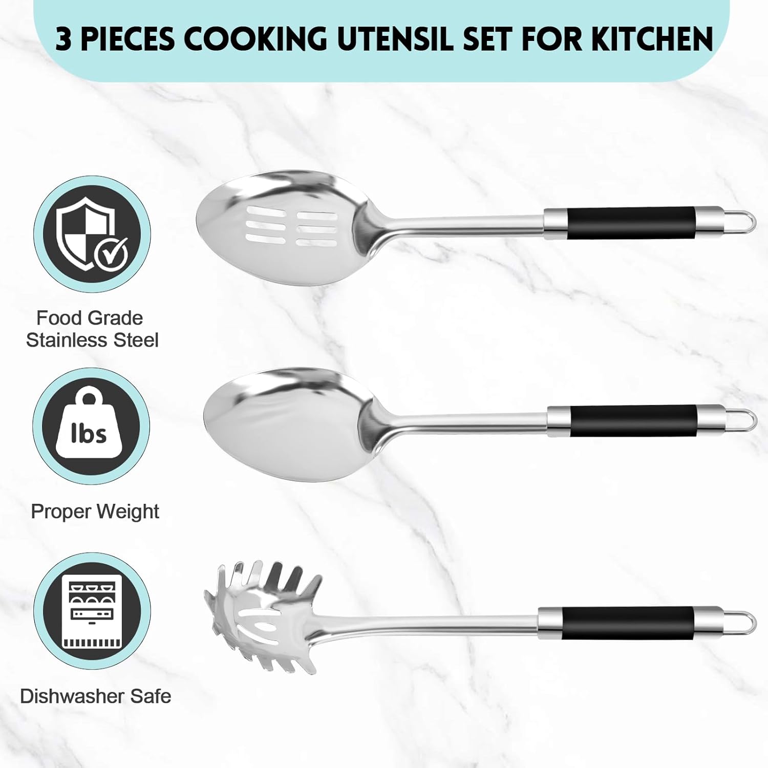 3-Piece,Stainless Steel Serving spoons set with Slotted Spoon, Serving Spoon and Spaghetti Spoon, kitchen cooking serving utensils set cooking spoon. - Culinary Roots