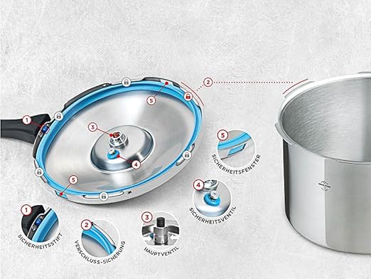 Kuhn Rikon Stainless Steel Duromatic Saucepan Pressure Cooker 5 Quart, Silver