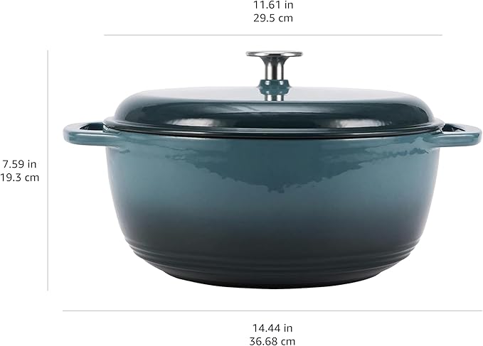 Amazon Basics Enameled Cast Iron Dutch Oven Pot with Lid, Dual Handles, Heavy-Duty, Oven Safe for Stews, Roasting, Round, 7.3-Quart, Gray