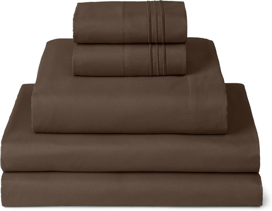 Mellanni Split King Sheets Set - 5 PC Iconic Collection Bedding - Hotel Luxury, Extra Soft, Cooling Bed Sheets - Wrinkle, Fade, Stain Resistant (Split King, Brown)