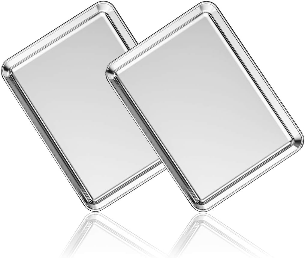 Stainless Steel Baking Sheet Set of 2, Deedro Cookie Sheet Metal Baking Pan Oven Tray, Non Toxic & Heavy Duty, Rust Free & Mirror Finish, Easy Clean & Dishwasher Safe, 9 x 7 x 1 Inch - Culinary Roots