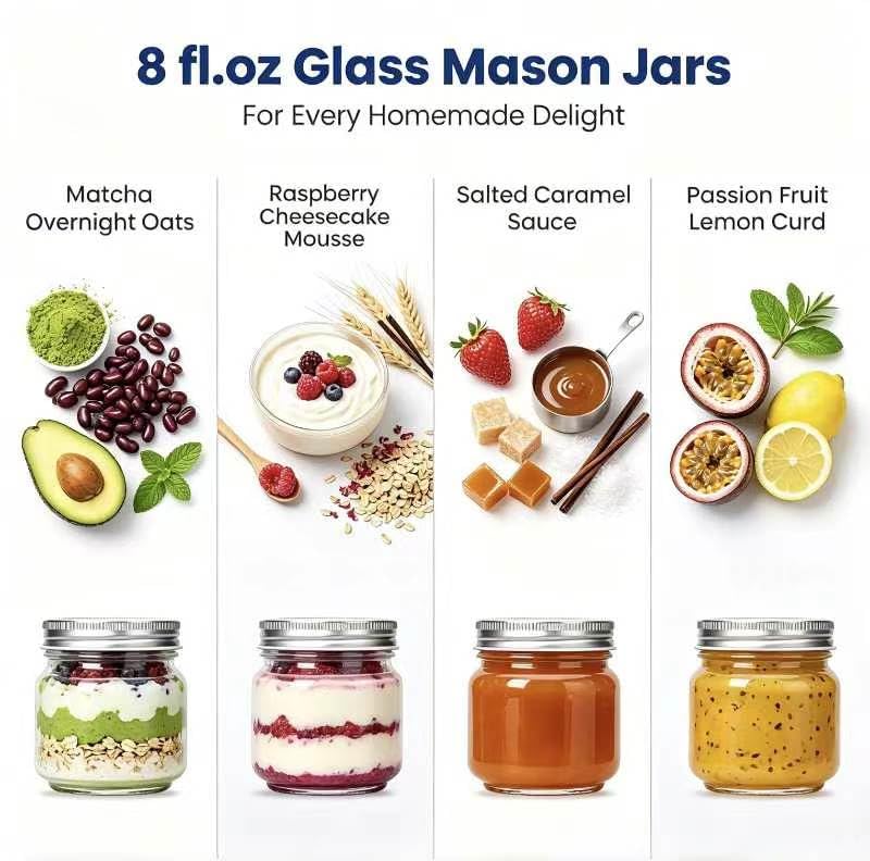 Mason Jars Glass Jars With Lids 8 oz (30 Count)