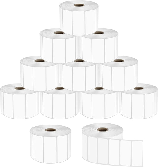 9527 Product 2" x 1" Sticker Labels, 12,000 Direct Thermal Labels, 12 Rolls