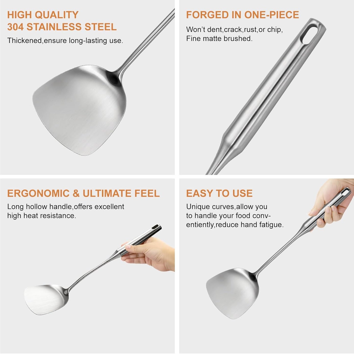 304 Stainlss Steel Kitchen Utensils Set, 2 Pcs Long Metal Utensils Set with spatula, slotted spatula turner (Dishwasher Safe) - Culinary Roots