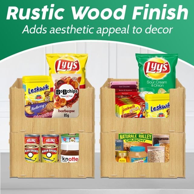 Wooden Stackable Storage Bins Open Front for Pantry Storage (3 Count)