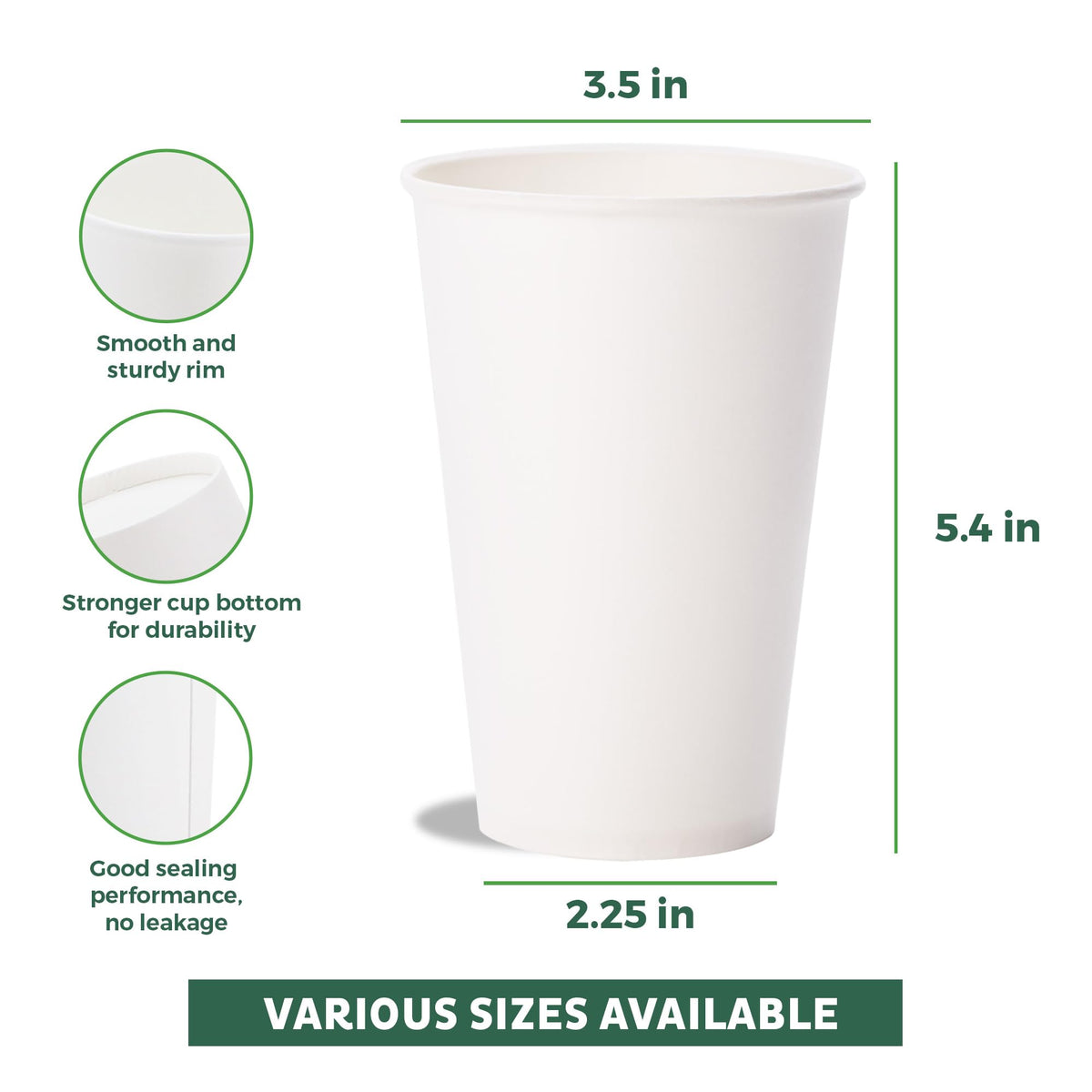 Coffee Cups 16 oz [100 Pack] Disposable Paper Cups for Hot or Iced Coffee Cup (100 Count)