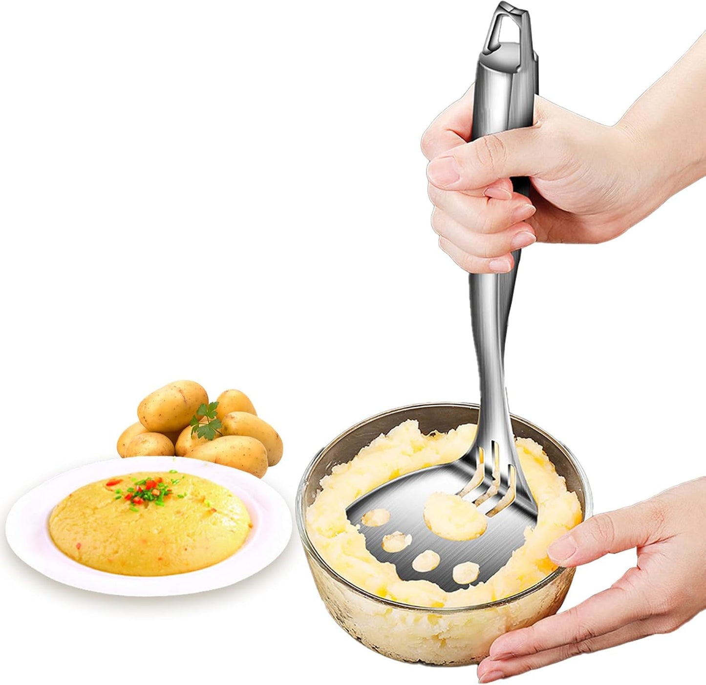 Mashed Potato Masher, Bean Smasher with Stainless Steel Handle, Heavy Duty Meat Masher Triturador de Papas para Pure, Suit for Potato, Guacamole, Fruits, Avocado, Bean and More - Culinary Roots