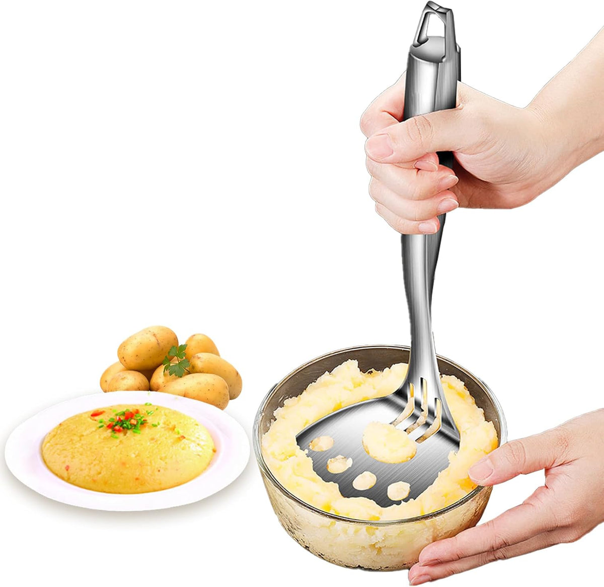 Mashed Potato Masher, Bean Smasher with Stainless Steel Handle, Heavy Duty Meat Masher Triturador de Papas para Pure, Suit for Potato, Guacamole, Fruits, Avocado, Bean and More - Culinary Roots