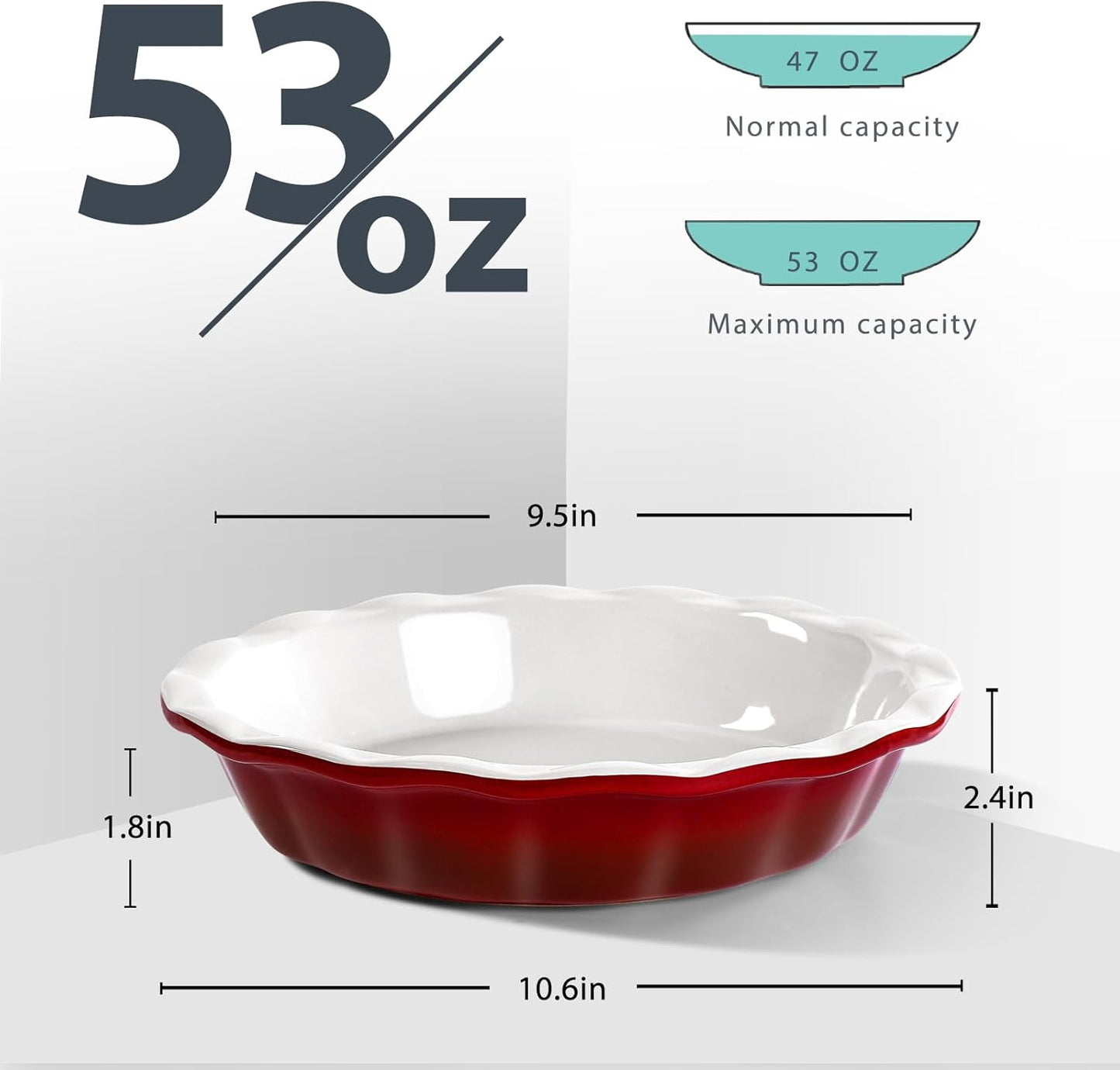 Lareina Pie Pans for Baking, Ceramic 9 Inch Deep Pie Dish with Rippled Edge for Apple Pie, Pecan Pie, Colorful and Durable Pie Plate, Christmas Gifts for Women, Set of 2, Red - Culinary Roots
