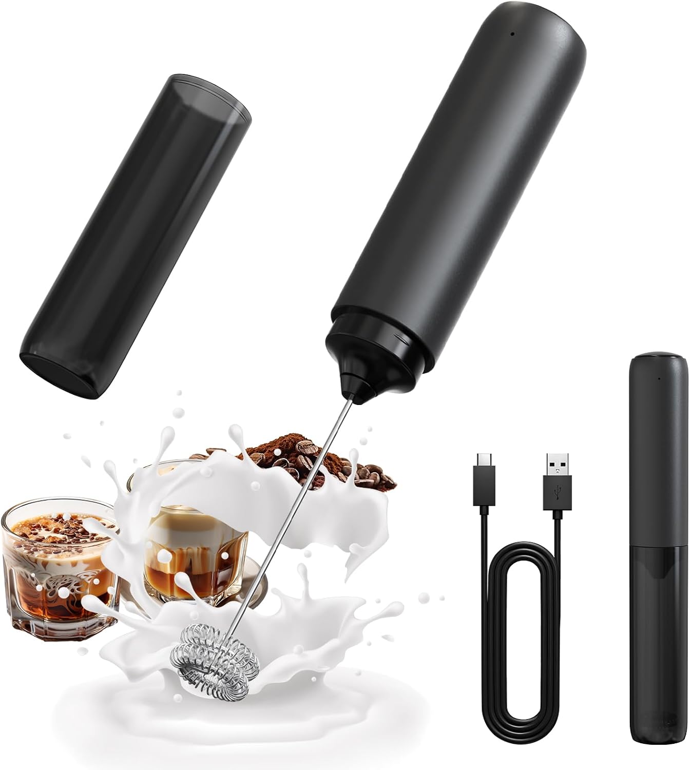 CIRCLE JOY Rechargeable Milk Frother Hanheld, Dual Spring Whisk Electric Coffee Frother, Portable Hand Frother Wand Drink Mixer for Matcha Lattes Cappuccino, Kitchen Gifts, Black - Culinary Roots