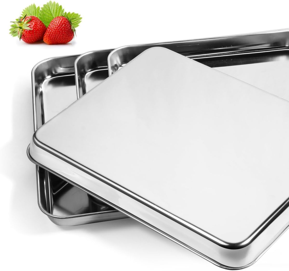 Baking Sheets Set of 4, Stainless Steel Cookie Pan Tray For Oven, Size 12.25 x 9.65 x 1 inch, Heavy Duty, Deep Edge, Superior Mirror Finish, Dishwasher Safe - Culinary Roots