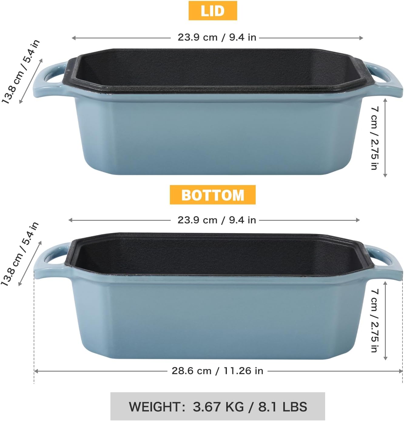 Bread Pan Cast Iron Loaf Pan with Lid Bread Loaf Pan 9x5 Inch Enameled Cast Iron Sourdough Bread Pan, LightBlue - Culinary Roots