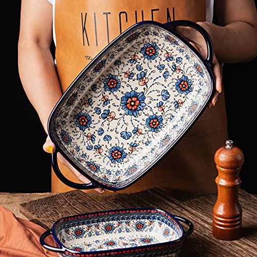 Baking Dish Ceramic Baking Pan Blue Casserole Dish Rectangular Baking Set 2pcs Bakeware Sets Single Serving Size Lasagna Pan Baking Dishes for oven