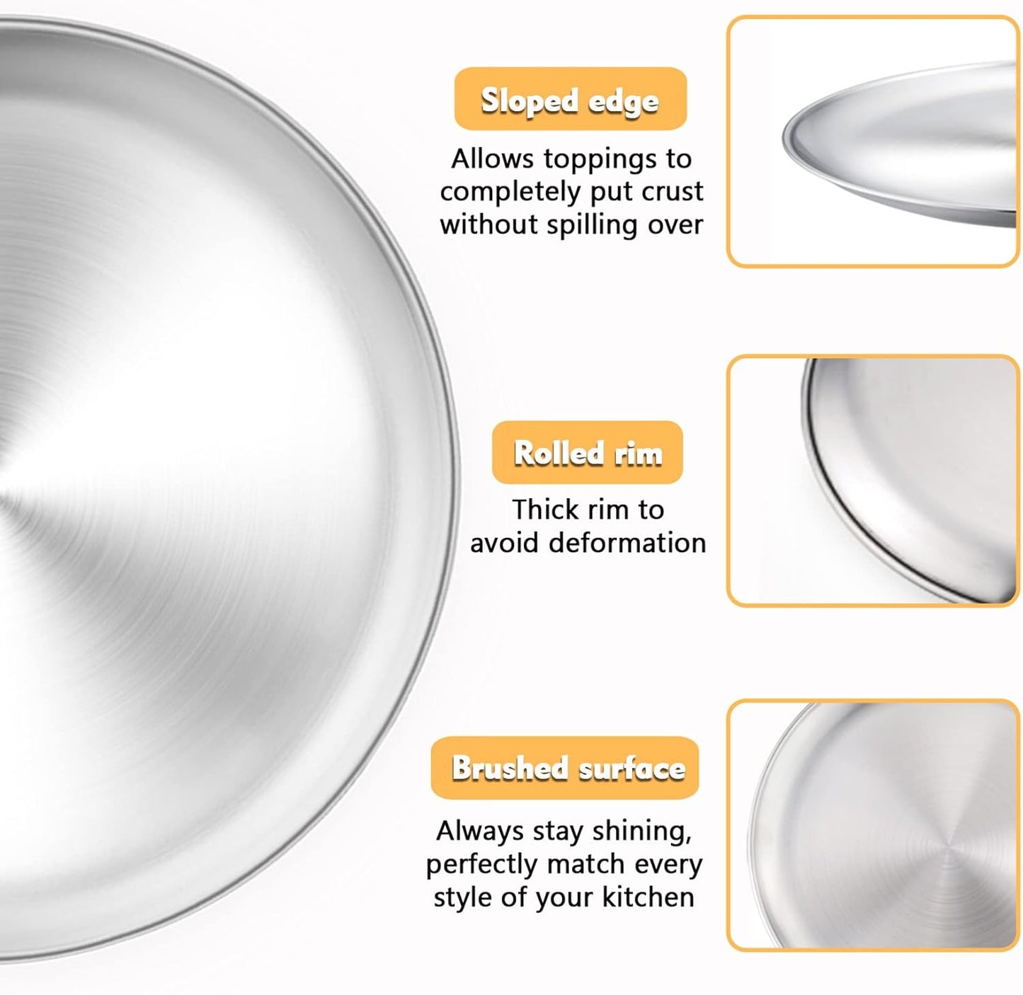 P&P CHEF 13.5 Inch Pizza Pan, 3 Pieces Stainless Steel Round Pizza Tray Dish Plate For Oven Baking Roasting, Healthy & Heavy Duty, Rust Free & Dishwasher Safe -Silver - Culinary Roots