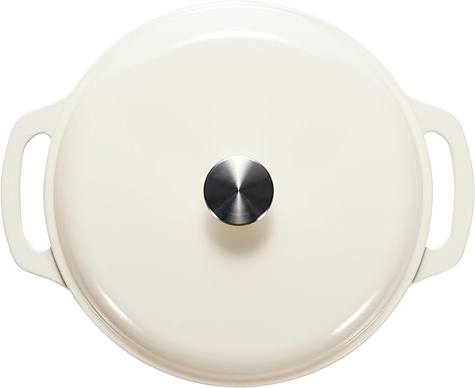 Amazon Basics Enameled Cast Iron Dutch Oven Pot with Lid, Dual Handles, Heavy-Duty, Oven Safe for Stews, Roasting, Baking, 7.3-Quart, White