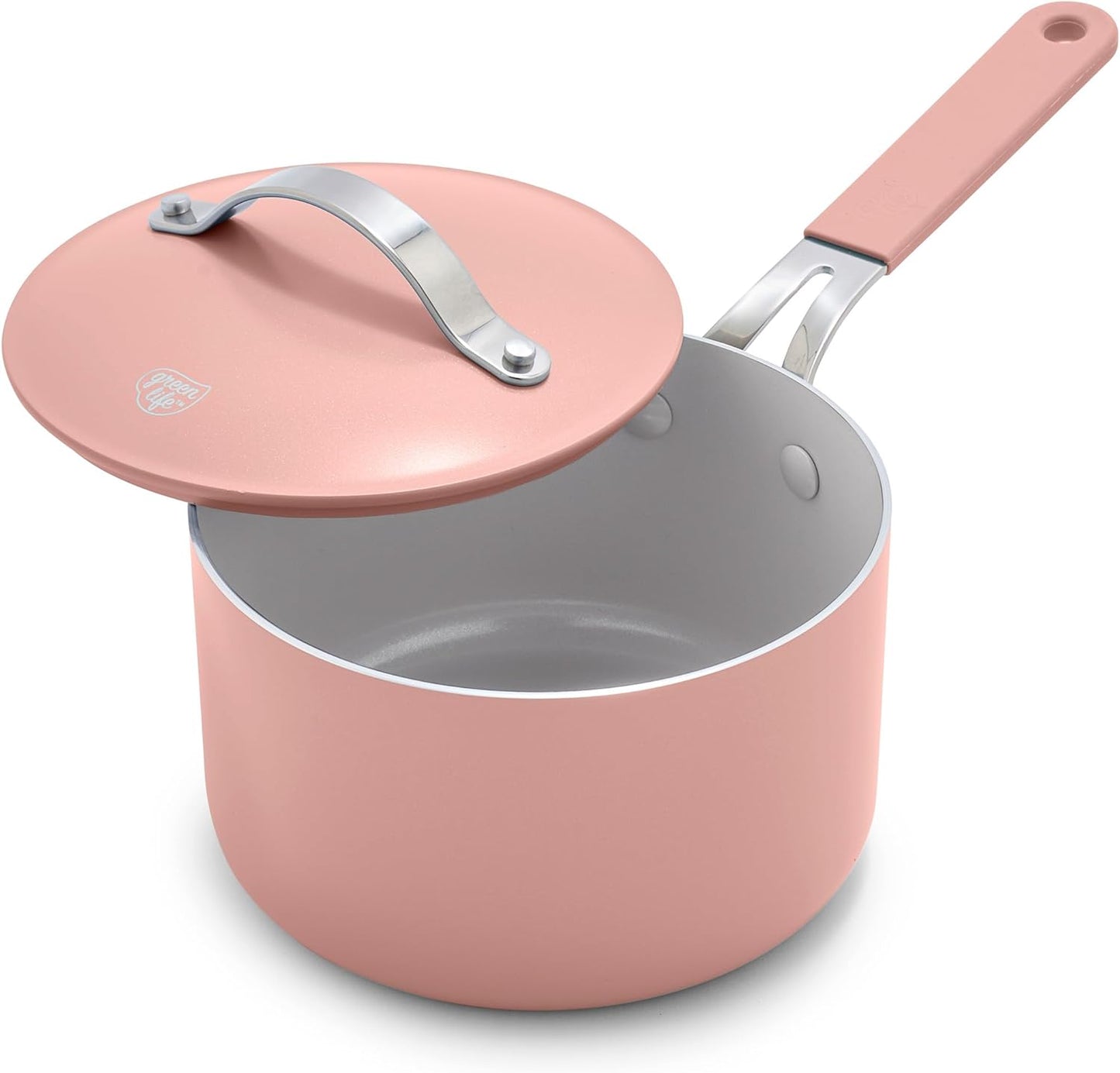 GreenLife 2 Quart Nonstick Saucepan with Lid, Lightweight Healthy PFAS-Free Milk Pan, Dishwasher & Oven Safe Soup Pan, Durable Body, Silicone Stay-Cool Handle, Easy Release Chef’s Pan, Pink - Culinary Roots