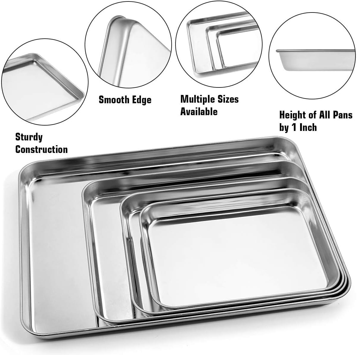 Baking Sheet with Silicone Mat Set, Set of 8 (4 Sheets + 4 Mats), Stainless Steel Cookie Sheet Baking Pans with Reusable Silicone Baking Mat, Non Toxic & Heavy Duty & Easy Clean - Culinary Roots