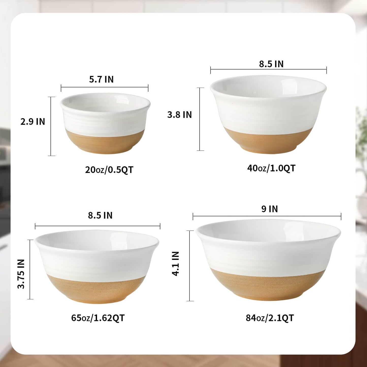 Ceramic Serving Bowls Set of 4 (4 Count)