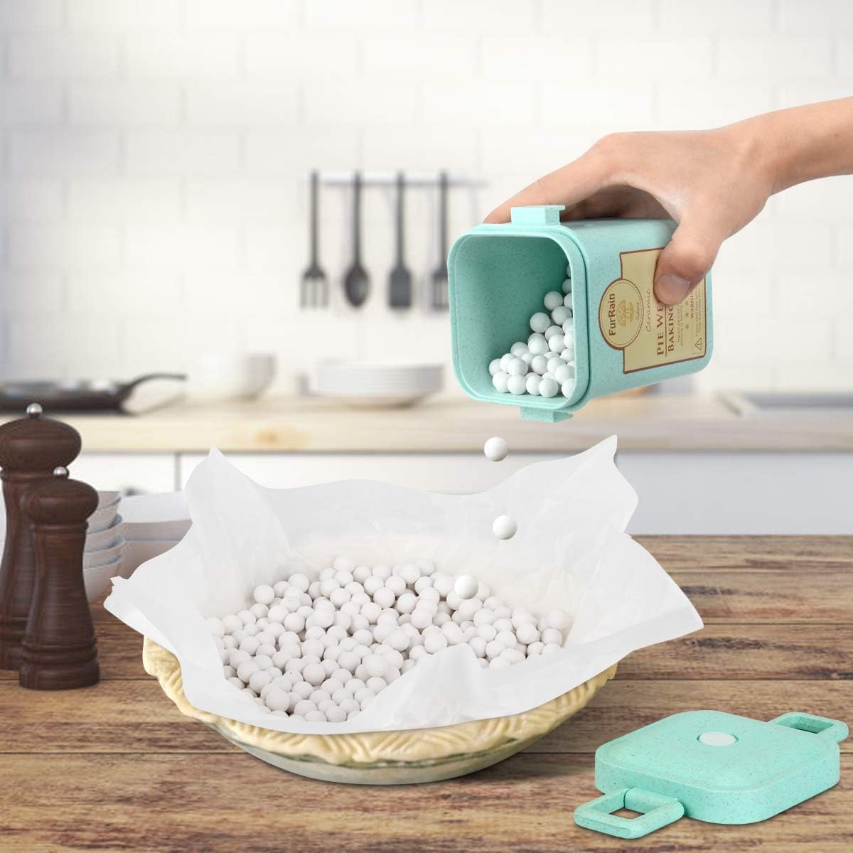 Ceramic Pie Weights Reusable 10mm Baking Beans Pie Crust Weights Natural Ceramic Stoneware with Wheat Straw Container - Culinary Roots