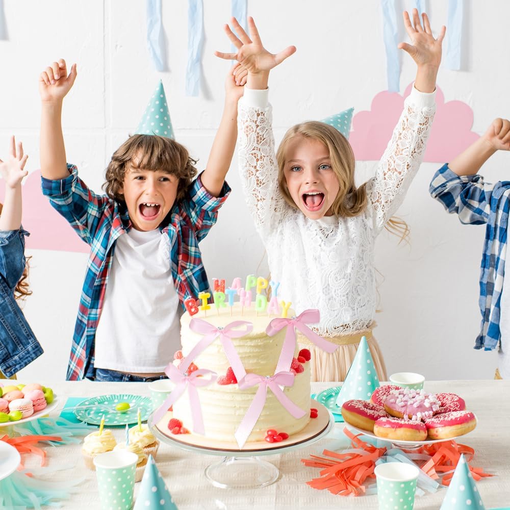 Bow Cake Toppers, 10 Pcs Large Pink Bows Cupcake Toppers Themed Party Decorations, Pink Birthday Cake Decorations for Wedding Baby Shower Party Supplies