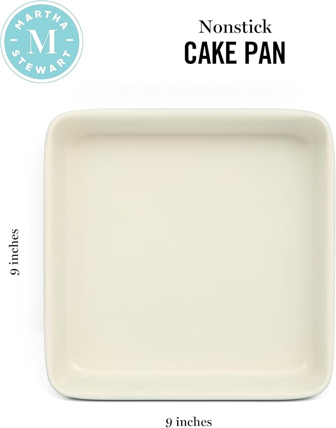Martha Stewart Gallen 9 Inch Square Nonstick Carbon Steel Cake Pan - Teal Durable Baking Pan for Cakes, Brownies & Desserts