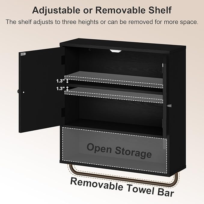 RUSTOWN Rattan Bathroom Wall Cabinet, Boho Medicine Cabinet with 2 Arched Doors, Farmhouse Over The Toilet Storage Cabinets with Adjustable Shelves & Towel Bar