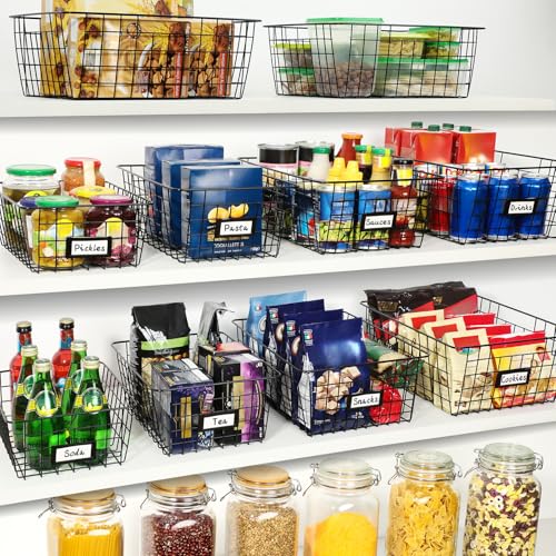 8 Set Extra Large Wire Baskets for Organizing with Lables (8 Count)
