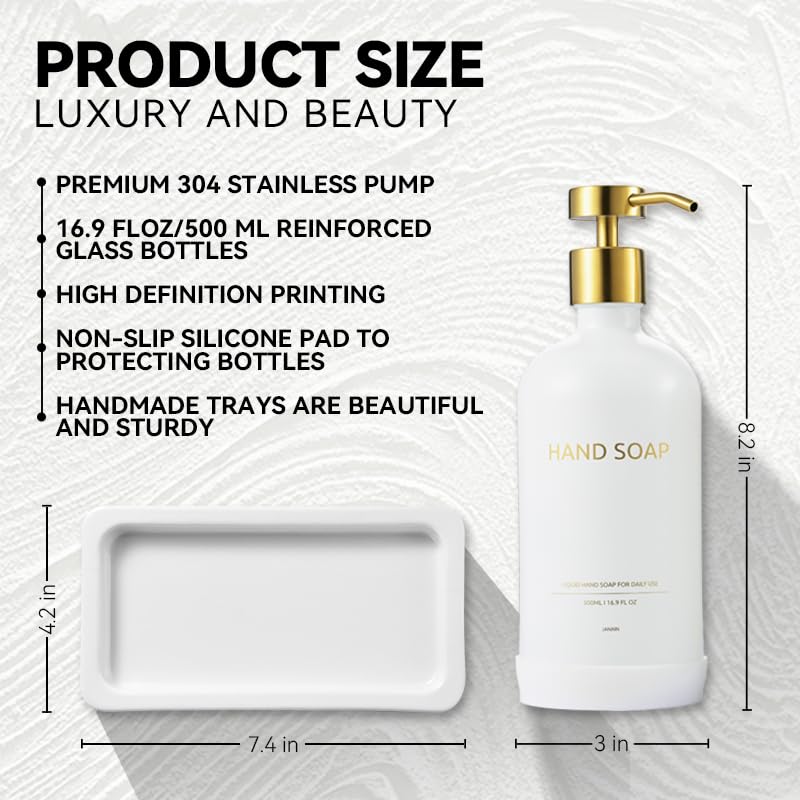 Glass Kitchen Soap Dispenser Set with Ceramic Tray