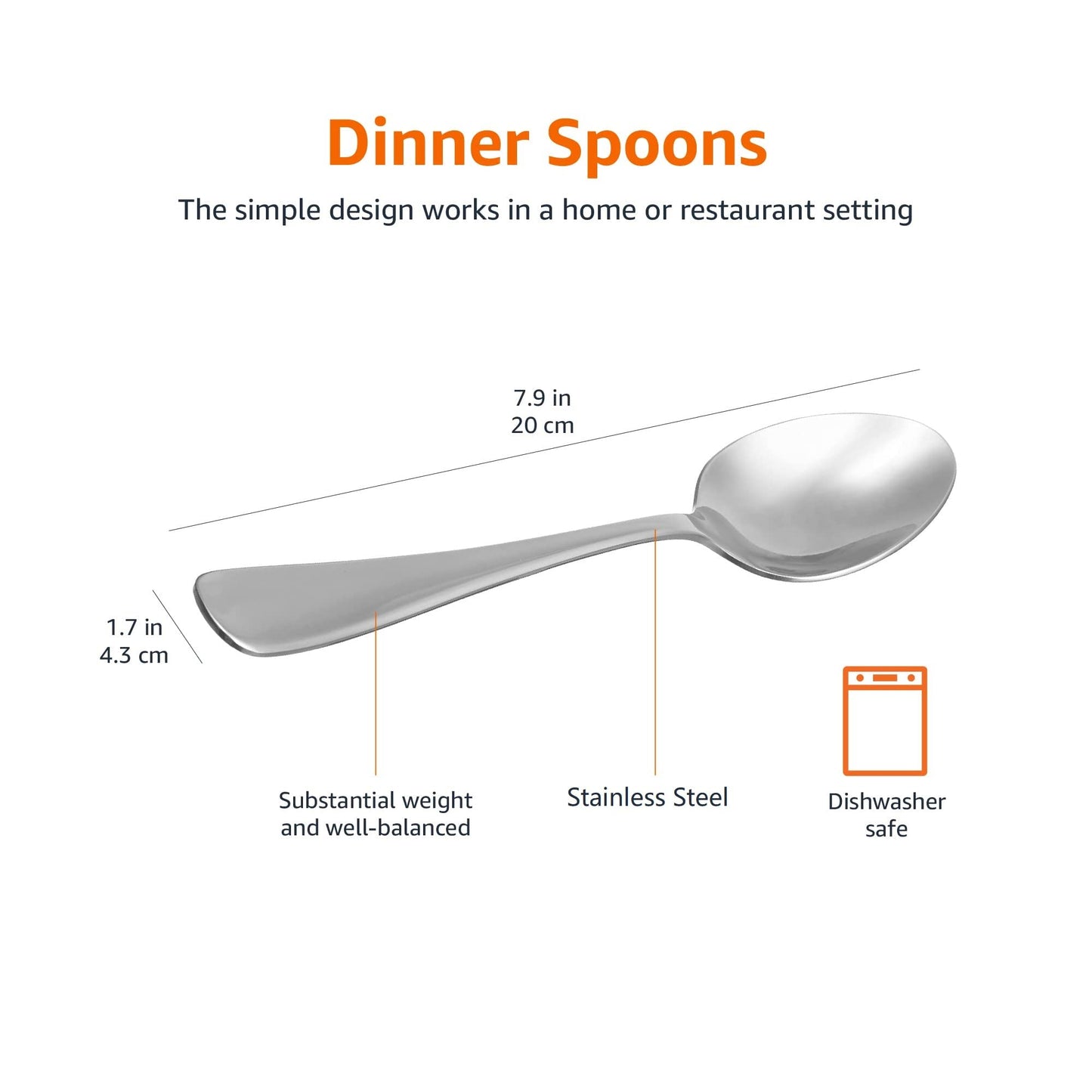 Stainless Steel Dishwasher Safe Dinner Spoons with Round Edge (120 Count)