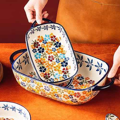Retro pastoral style Ceramic Baking Dish Rectangular Bakeware Set Baking Pan