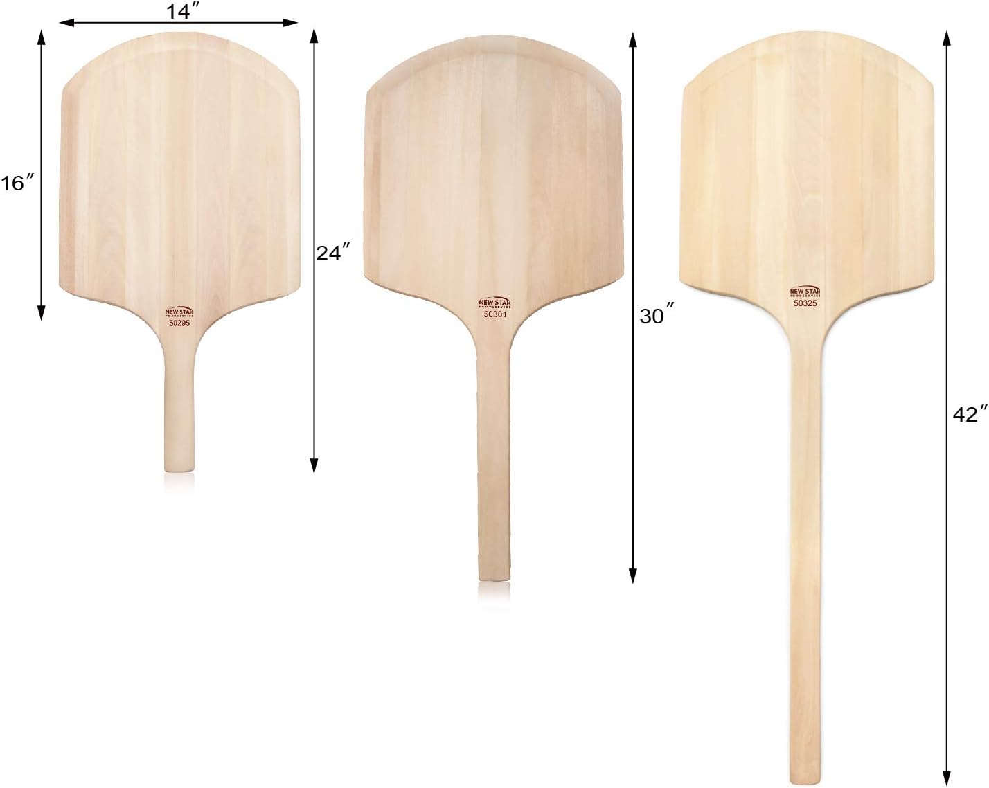 New Star Foodservice 50325 Restaurant-Grade Wooden Pizza Peel, 16" L x 14" W Plate, with 26" L Wooden Handle, 42" Overall Length - Culinary Roots