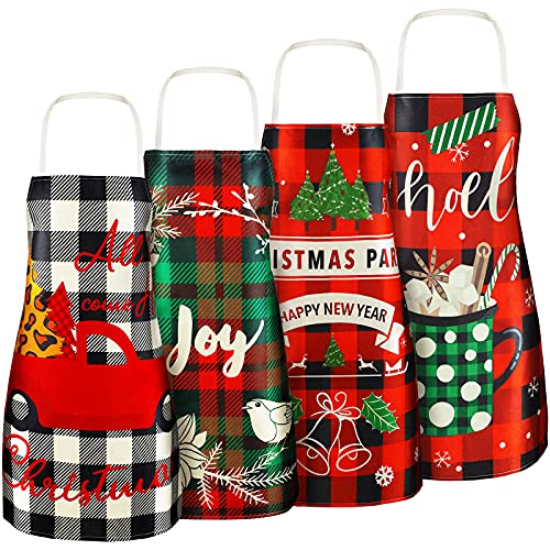 4 Pcs Christmas Aprons Waterproof for Women Men (4 Count)