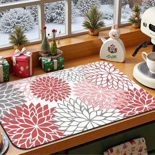 2PCS 16" x 24" Christmas Dish Drying Mat & 24" x 5.5" Sink Splash Guard (2 Count)