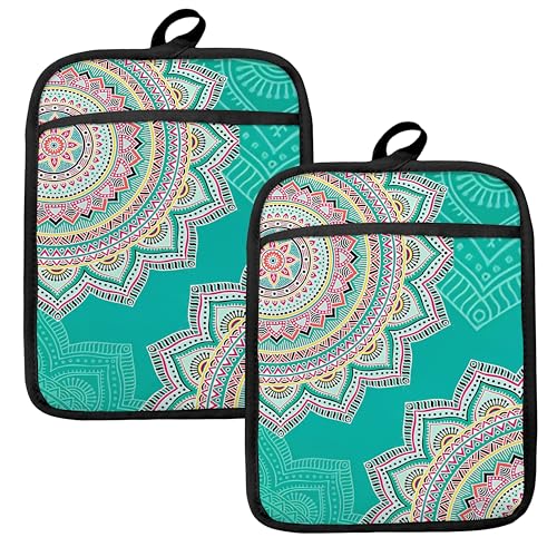 Turquoise Abstract Mandala Floral Pot Holders for Kitchen