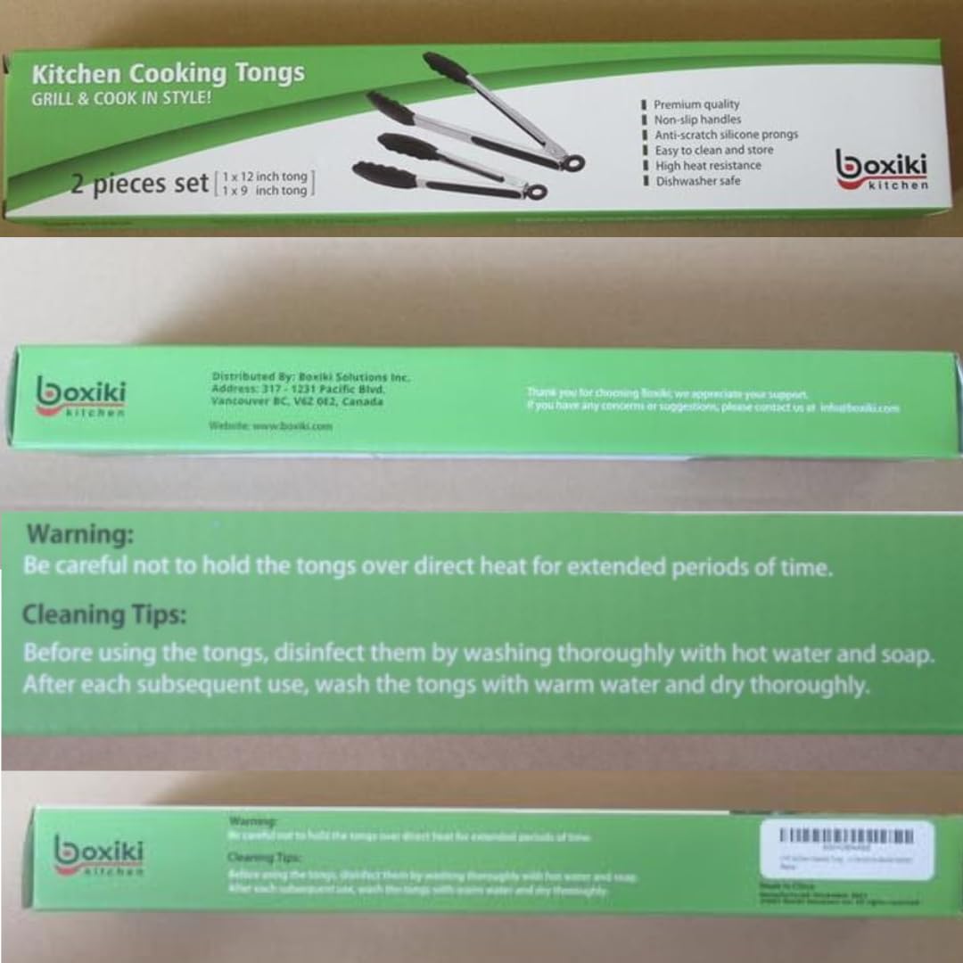 Kitchen Tongs for Cooking with Silicone Tips by Boxiki Kitchen