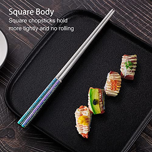 Metal Chopsticks Reusable Dazzling Rainbow Stainless Steel Chopsticks Titanium Plated Dishwasher Safe Fancy Laser Engraved Korean Japanese Chop Sticks Multicolor 2 Pairs Gift Set