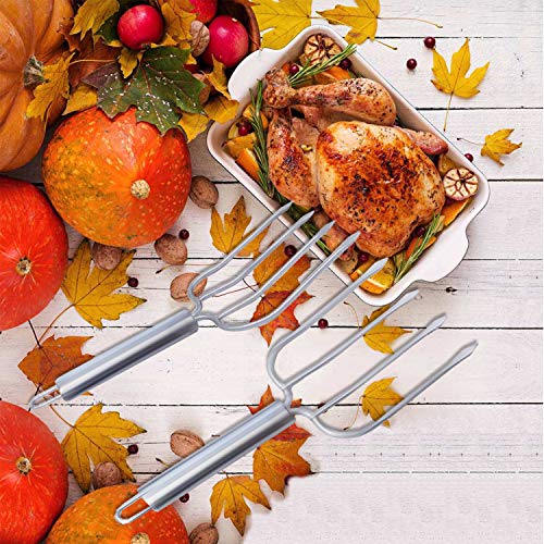 Stainless Steel Turkey Baster Syringe and Poultry Lifters fork Set of 2 (2 Count)