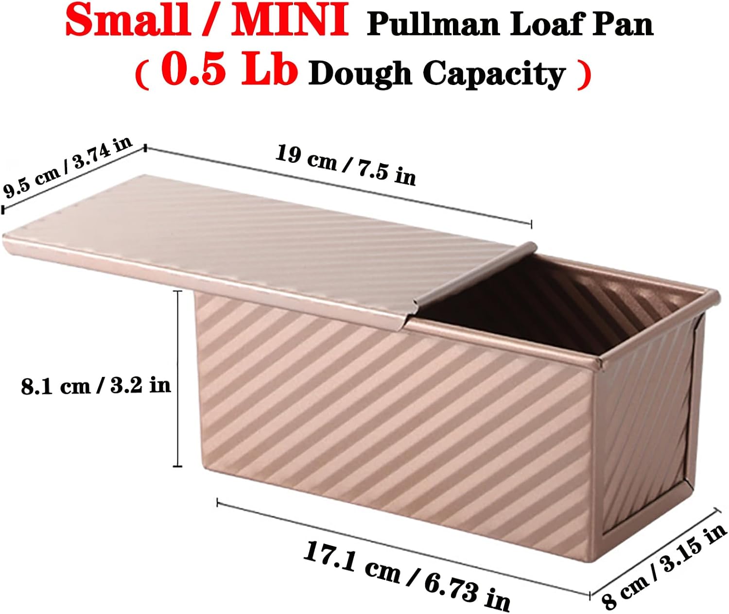 Small Pullman Loaf Pan with Lid, 0.5 lb Dough Capacity, Mini Bakeware Carbon Steel Toast Mold for Baking Bread - Culinary Roots