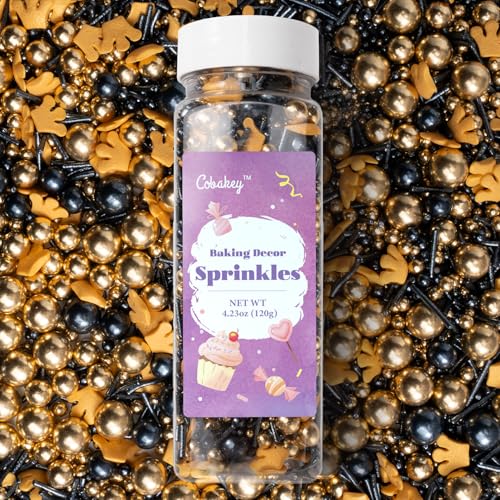 Royal Crown Black and Gold Sprinkles for Cake Decorating 4.23ounce (4.23 Ounce)