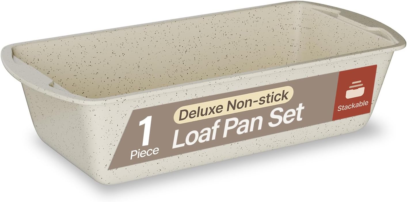Nonstick Loaf Pan Set Pack of 1, Carbon Steel 11" Large Baking Bread Pan, Oven Safe Up to 450°F, PFOA, PFOS, PTFE Free, Space Saving Stackable Design, Stain Resistant, Dishwasher Friendly,White Marble - Culinary Roots